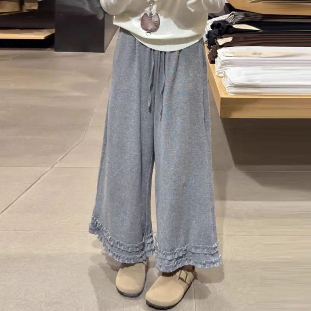 

Women s Petite Velvet Lace Wide-Leg Pants - Cozy Autumn/Spring, 145cm Tall Fit L, 106-115 lbs