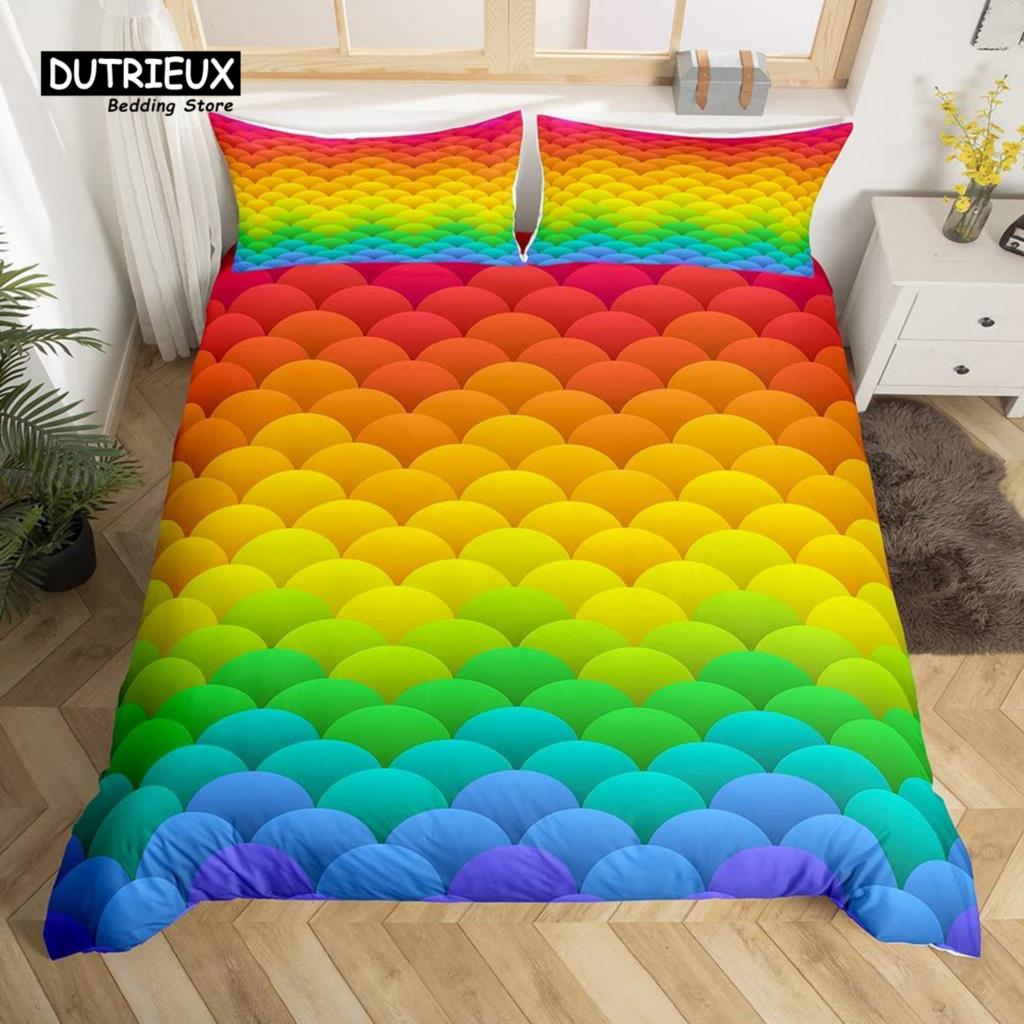Rainbow Conch Duvet Cover Set Colorful Rainbow Bedding Set For Kids Girls Microfiber Multicolor Comforter Cover Twin King Size