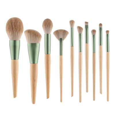 10-teiliges Make-up-Pinsel-Set mit Holzgriff und sehr weichem Nylonhaar, professionelles Kosmetik-Werkzeug