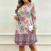 Women's V-Neck Long Sleeve Floral Print Dress with Pockets for Casual Wear