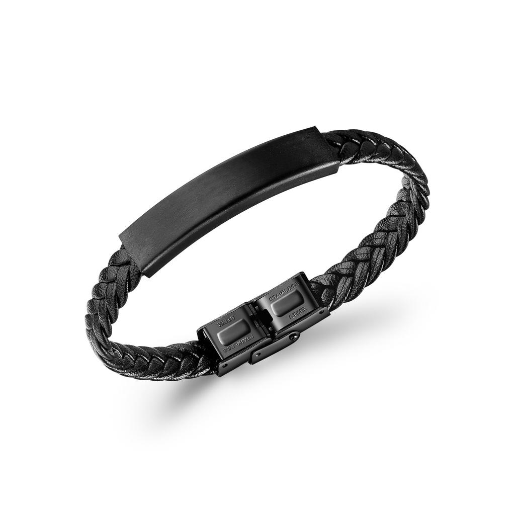 Fashionable Vintage Black Stainless Steel Bracelet Wholesale Woven Leather Cuff