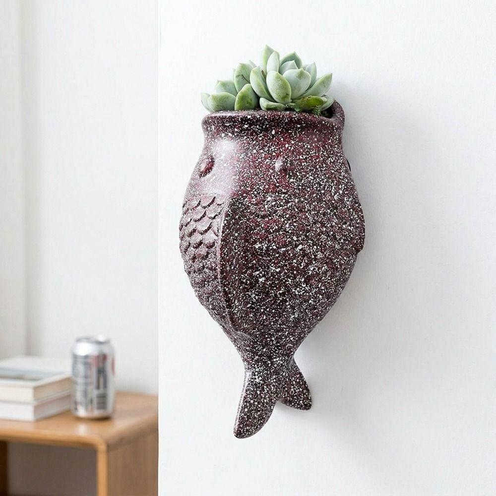 Wall Hanging Fish Flowerpot No-Drill Rustic Style Fish Ornaments Planter Pot Vintage Succulent Flowerpot Home Courtyard