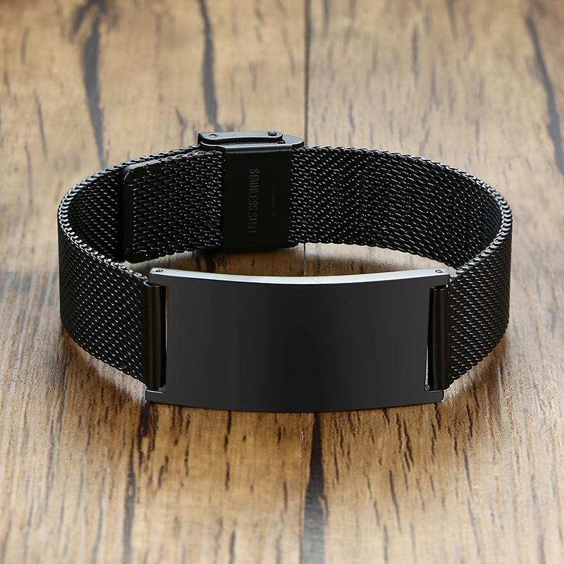 Stylish Men Stainless Steel Stretch Mesh ID Bracelets Custom Jewelry Personalize Engrave Stainless Steel Wrist Gifts Free Ship