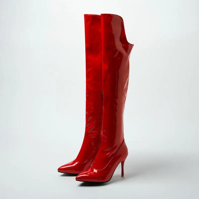Fashion Super high heel heel women's boots patent leather bright leather shoes winter high leg over knee boots steel tube dancing shoes