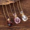 Natural Stone Perfume Bottle Necklace Amethysts Quartz Water Drop Pendant Necklace Crystal Essential Oil Diffuser Vial Jewelry