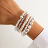 Punk Stacked Love Pendant Beaded Bracelet, Simple Imitation Pearl Elastic Bracelet Bracelet