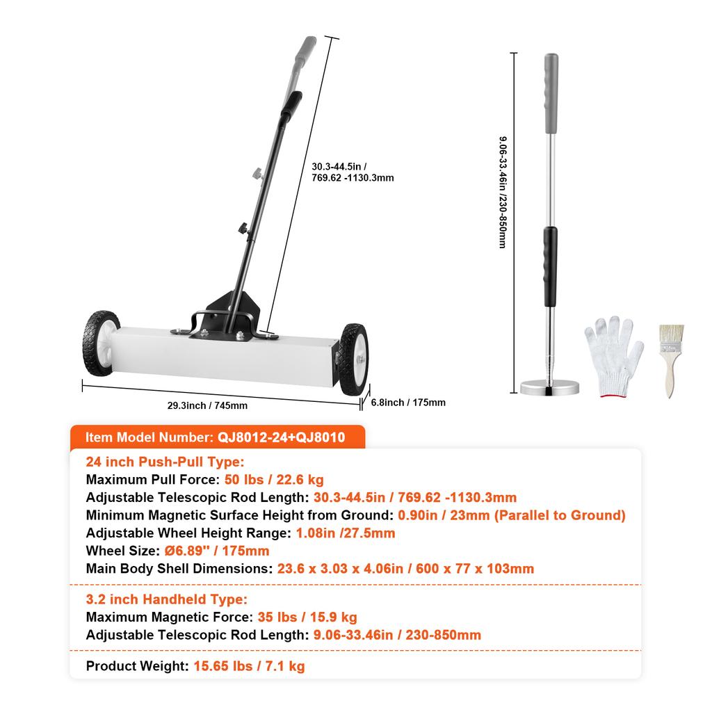 SucceBuy Rolling Magnetic Sweeper with Wheels Push-Type Magnetic Pick Up Sweeper Large Magnet Pickup Lawn Sweeper Easy Cleanup