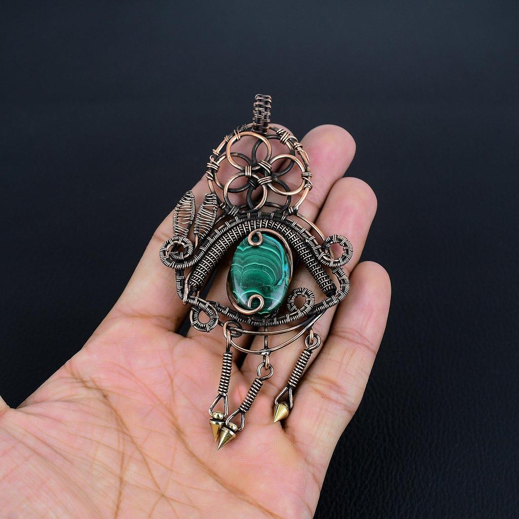 Malachite Pendant, 999 Copper Wire Wrapped Pendant Jewelry. Gift For Women Handmade Pendant Gemstone Jewelry