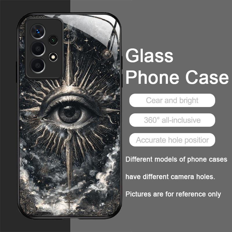 Retro Devil Eye Mysterious Totem Tempered Glass Phone Case for Samsung Galaxy S25 Ultra S24 S23 Plus S22+ S21 S20 FE Hard Cover