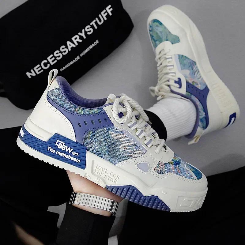 fashion Sneakers Mens Shoes Designer Men Casual Shoes Trend Two-tone Lace Up Platform Student Shoes Male Vulcanized Zapatillas De Hombre