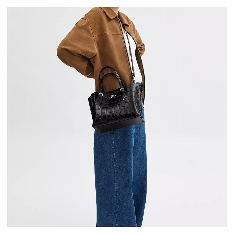 Coach Mollie TOTE Metal Brand Logo Leather Tote Bag Tote Bag Shopping Bag Shoulder Crossbody Handbag 25 Women's Black