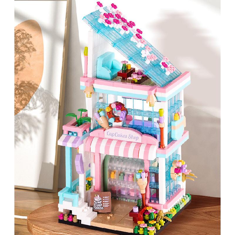 Music Dessert Shop Bar Scene Assembly Building Block Model Ornament Desktop