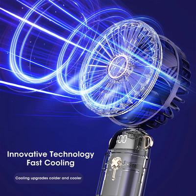 USB Handheld Mini Fan Foldable Portable Neck Hanging Fans 5 Speed USB Rechargeable Fan with Phone Stand and Display Screen