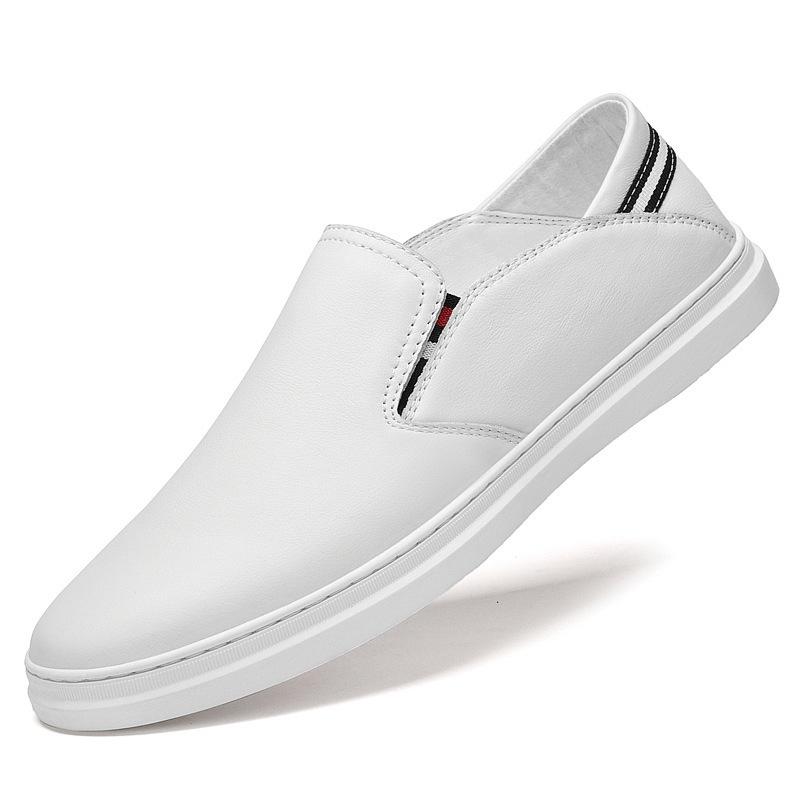 Men's Top Layer Cowhide Slip-on Loafers, Soft Sole, Versatile White Casual Shoes
