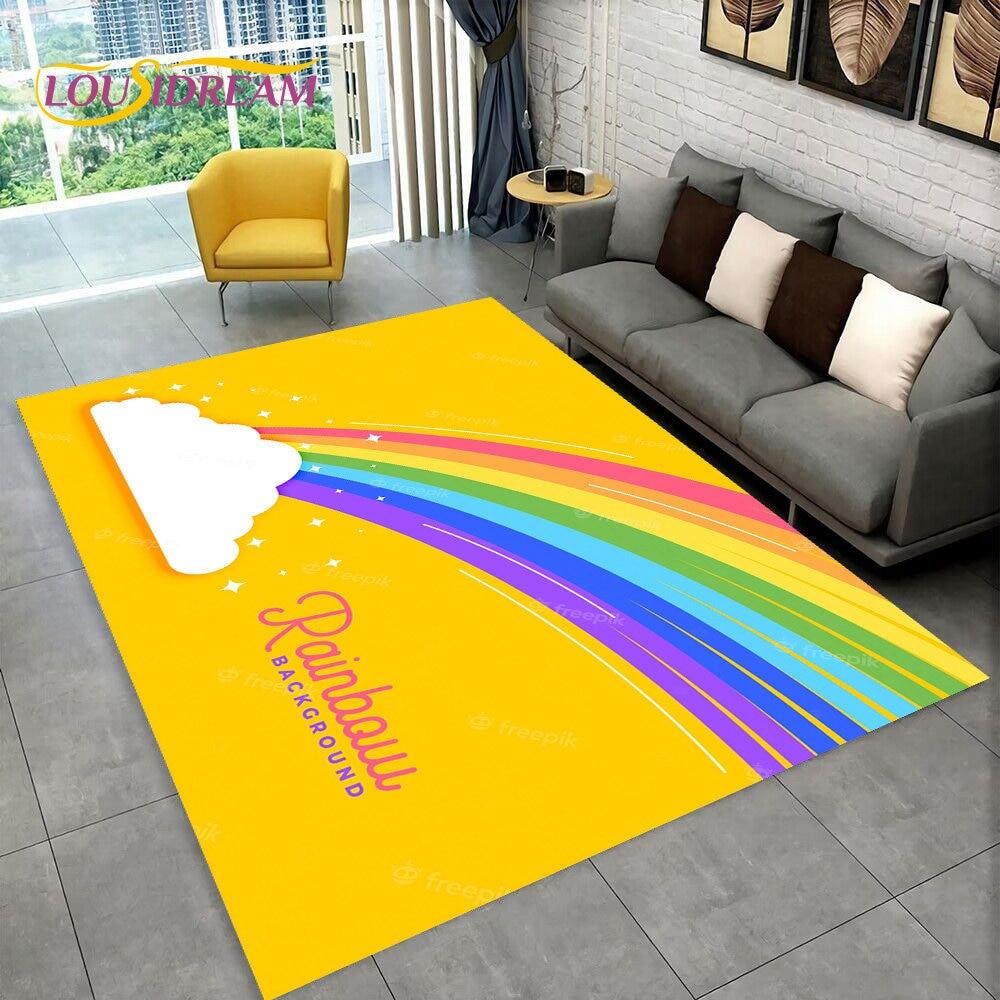 Illusion Regnbue Kromatisk Farge Områdeteppe, Teppe for Hjem Stue Soverom Sofa Dørmatte Dekor, barn Sklisikker Gulvmatte 3D