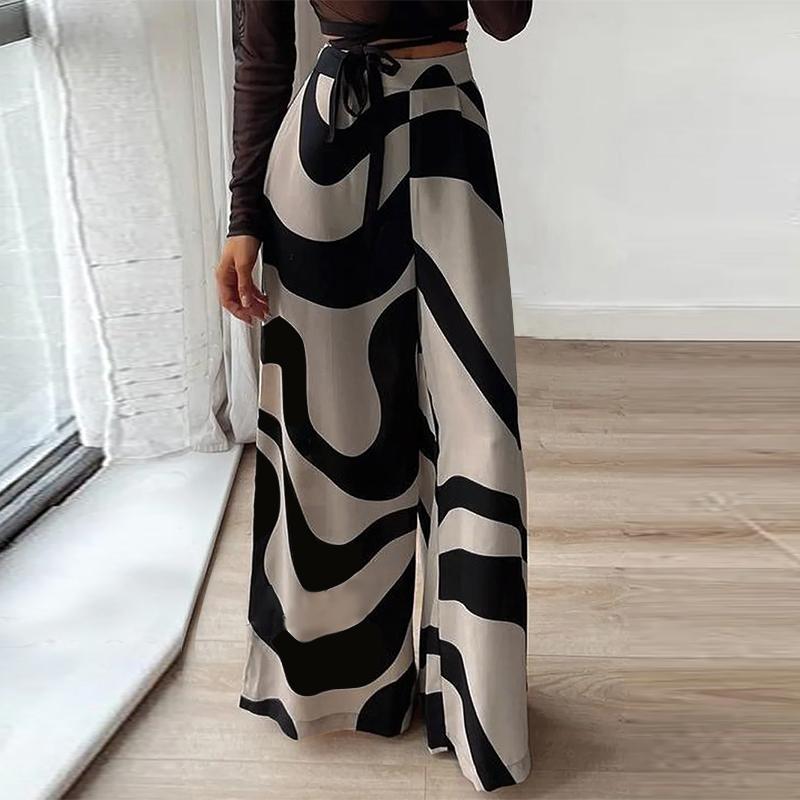 

VONDA Женские винтажные широкие брюки с эластичным поясом и принтом 4XL коричневый