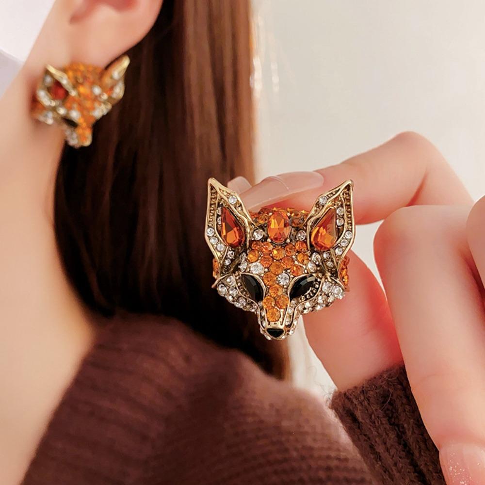 Beaded Crystal Cat Necklace Earrings Exaggerated Collarbone Chain Women Women