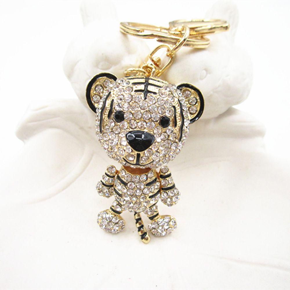 DIY Trinkets Couple Gifts Car Keychain Metal Rhinestone Keychain Tiger Key Ring Tiger Key Chain