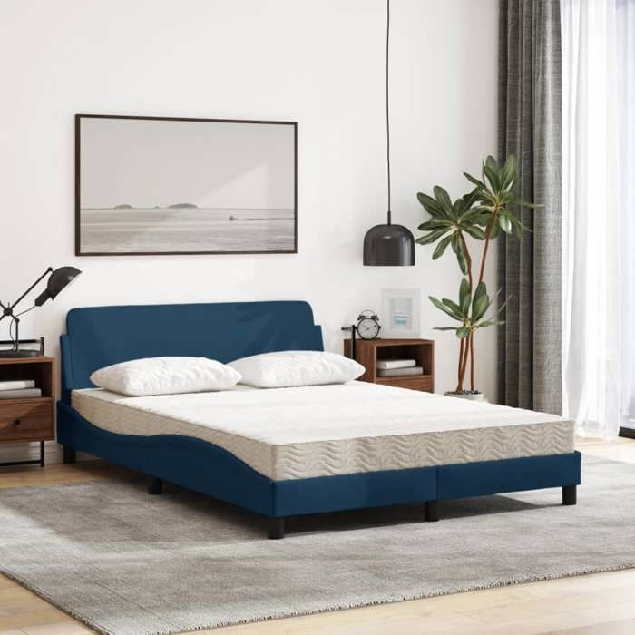 VidaXL Lit avec matelas bleu 140x190 cm tissu 3208390