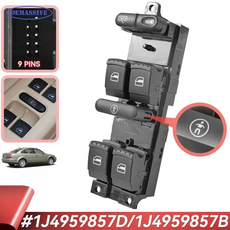 For VW Volkswagen Bora Golf Jetta Passat MK4 B5 9-Pin Electric Power Window Control Switch Button Module 1J4959857A 1J4959857D