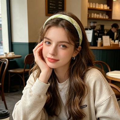 Yousheng Women Thin Headband Anti-Slip Design Plaid Pattern Elastic Fit Hair Hoop Soft Sponge Filling Hair