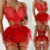 Ladies Sexy Solid Color Lace Skirt Three Piece Erotic Lingerie With Steel Rings