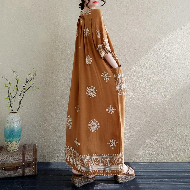 Krótki rękaw Plus rozmiar vintage kwiatowy nowy w sukienkach dla kobiet na co dzień, luźna, długa letnia sukienka