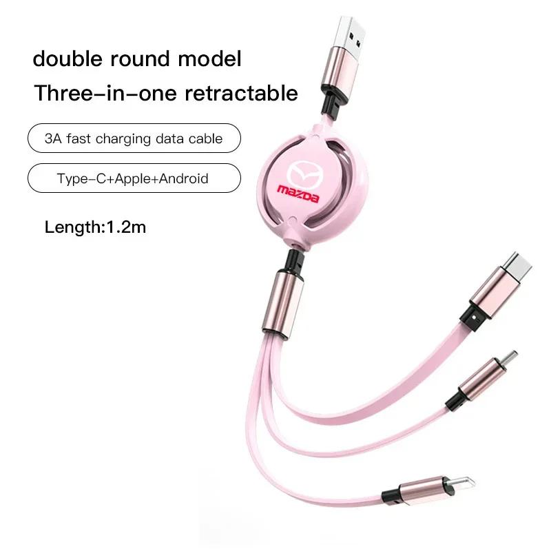 

2025 Hot Car 3 In 1 Retractable Micro Data Wire USB Type C 100w Fast Charging for Mazda 3 6 Axela Atenza CX-5 CX3 323 MX5 car ac