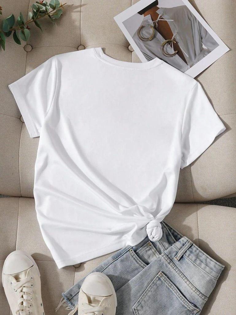 Women's Loose Colorful ECG Print Short Sleeve T-Shirt (European and American Style)