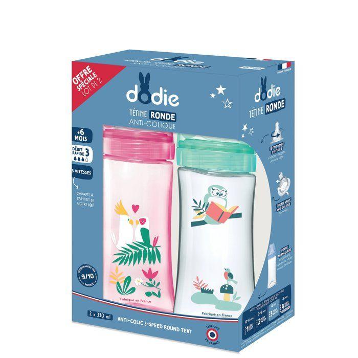 Dodie Biberon Initiation+ Anti-Coliques 3 Vitesses +6m Rose Danseuse Lot de 2 x 330ml