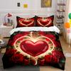 Red Heart Surrounded By Red Roses Print Bedding Set 1 Duvet Cover 2 Pillowcases For Adult And Children Luxury Gift Full Size