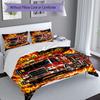 3PC Custom Name Fire Truck Flames Bedding Set Duvet Cover Closure Includes 1 Duvet Cover & 2 Pillowcases for Bedroom