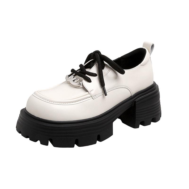 

Кожаные лоферы на платформе, осенние новинки, увеличивающие рост, универсальные, модные, с круглым носком, на шнуровке, маленькие кожаные туфли 35