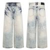 Unisex Relaxed Straight Leg Denim Jeans Water Washed Gradient Distressed Style Fall Casual Streetwear