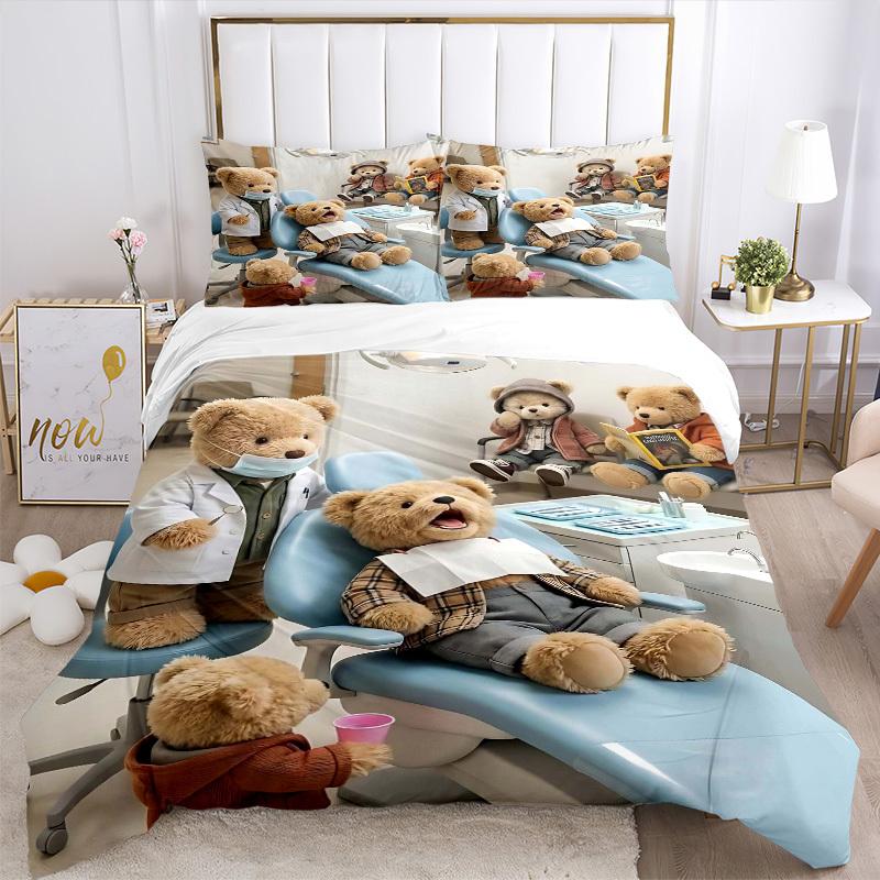 3pcs Anime Teddy Bear Bedding Set - Includes One Quilt Cover and Two Pillowcases (No Core) - Perfect for Bedroom and Guest Room Decoration,
