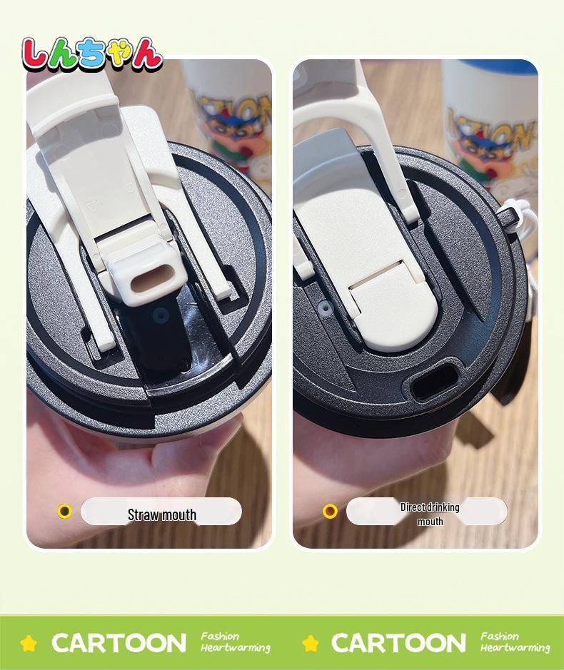 2024 Crayon Shin-chan Isolierter Stroh-Kaffeebecher für Frauen - Niedlicher Doppel-Trink-Bürobecher