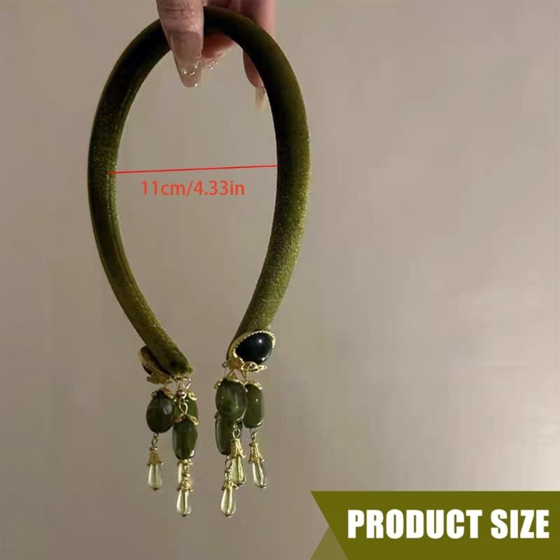 Elegant Gemstones Green Tassels Headbands Elegant Design Comfortable Headwear Great for Fashionable Women Daily Wear