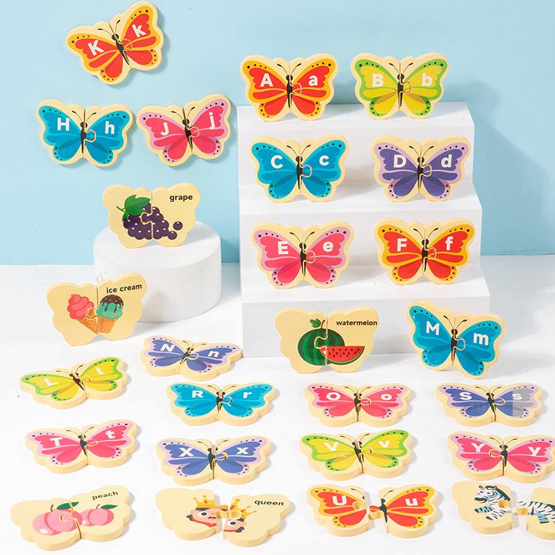 3D Butterfly Letter Matching Puzzle: Wooden Uppercase & Lowercase Recognition Toy for Children's Early Education