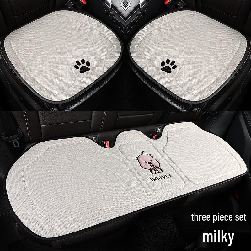 Beaver Cartoon Cotton Linen Car Seat Cushion for Hyundai Festa, Elantra, Tucson - All-Season Use.