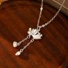 Banyan Tree S925 Silver Lotus Pendant Necklace - Women's Ancient Style Clavicle Chain