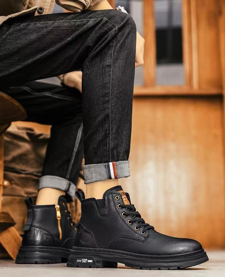Herren Retro Britischer Stil Martin Stiefel – Herbst Winter 2024 High-Top Mit Samt Gefüttert Mode Freizeit Schuhe
