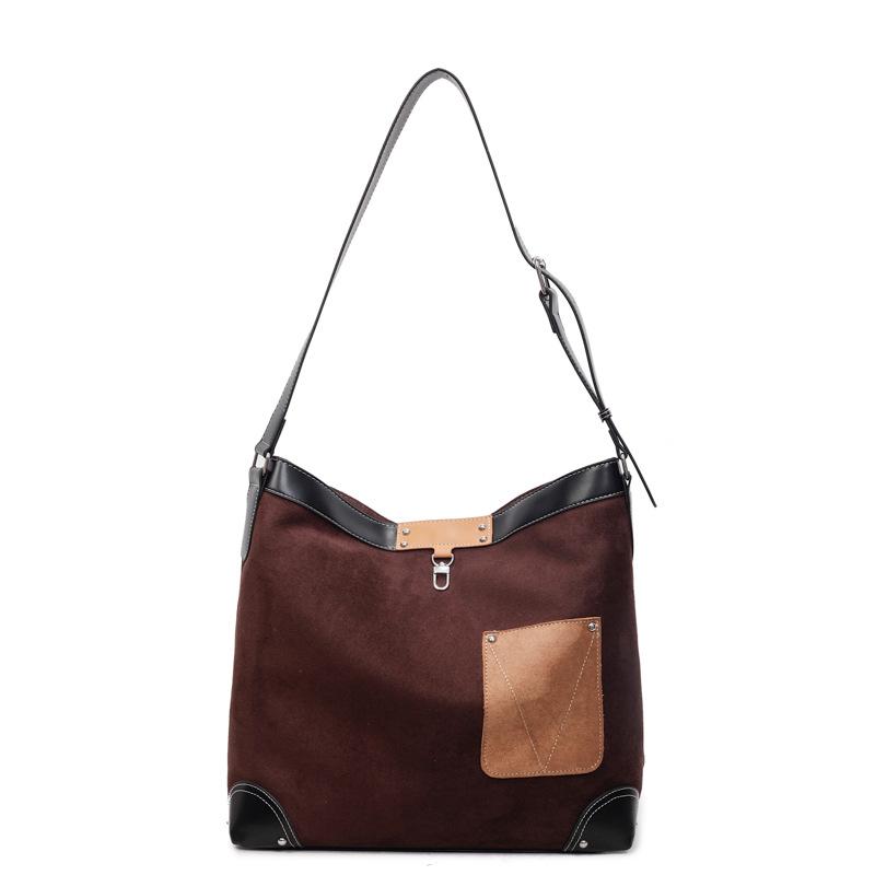 

New Casual and Versatile Contrast Suede Large-capacity Women s Bucket Bag Tote Bag Shoulder Crossbody Bag темно-коричневого кольору