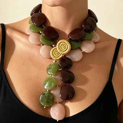 Collier Bohème Vintage Fait Main en Résine Perles Y2k pour Femmes Mode Été Fête sur la Plage Bijoux Long Collier Cadeaux