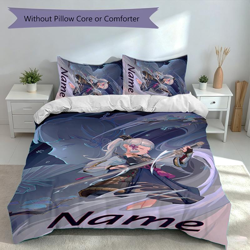 3pcs Custom Name Genshin Impact Ayaka Kamisato Set,Includes 1 Duvet Cover and 2 Pillowcases,All-season Bedroom Decor