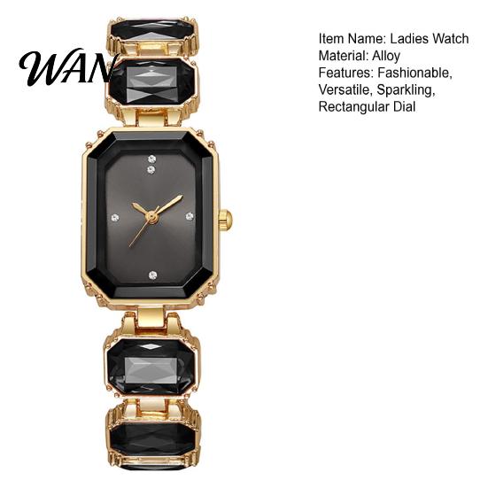 Faux Diamond Watch Ladies Bracelet Quartz Sparkling Rhinestone Rectangular Dial Eye-catching Women Wristwatch for Elegant Jewelry Timepiece Dress