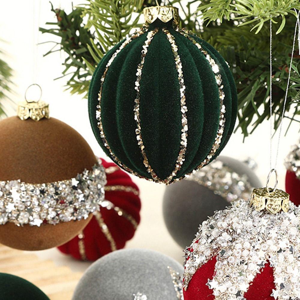 16Pcs Shiny Flocking Christmas Ball Creative Xmas Tree Hanging Pendants  Festival Ornament