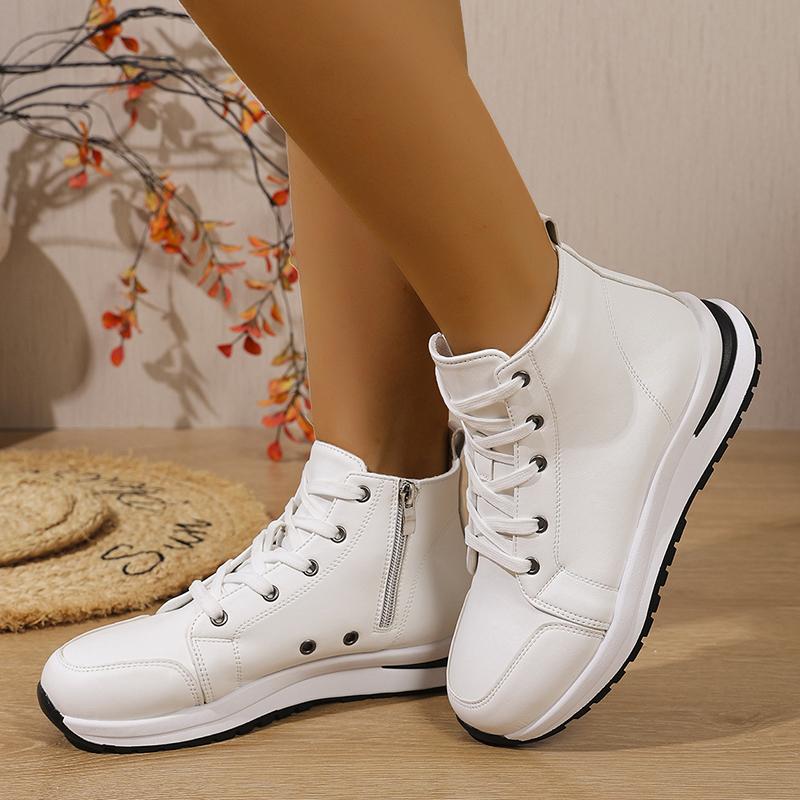 Fashion White High Top Platform Sneakers for Women 2025 Autumn Lightweight Casual Sports Shoes Woman Thick Sole PU Leather Ankle Boots