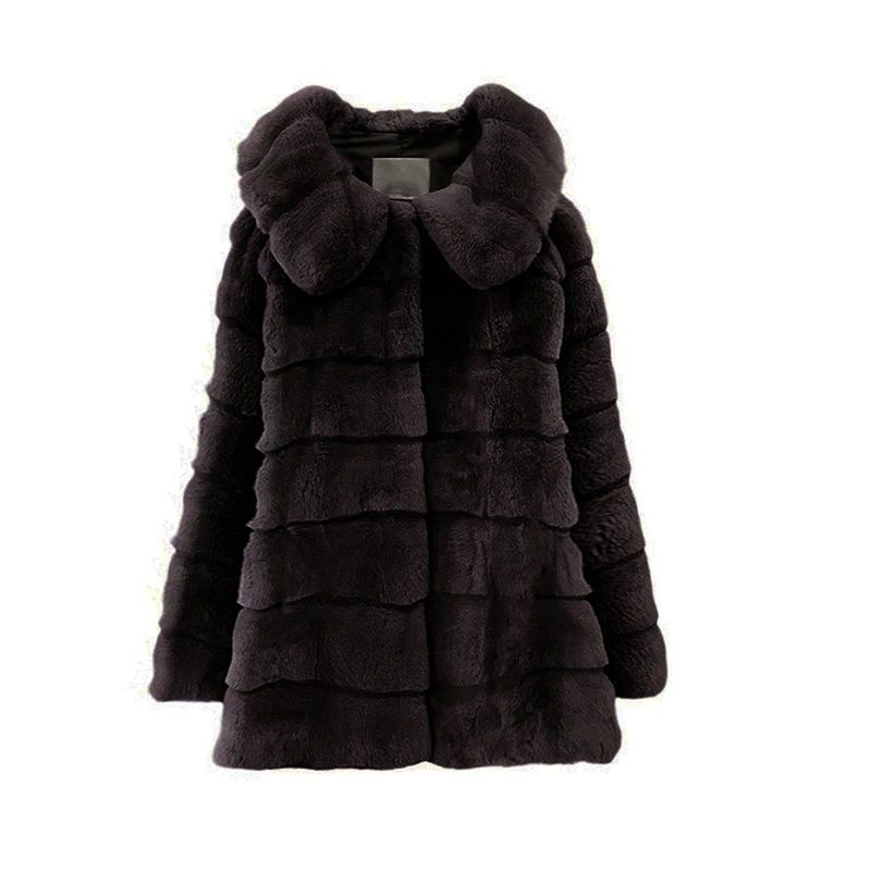 

Осеннее и зимнее милое пальто из искусственного меха, женское модное пальто средней длины 2XL чёрный