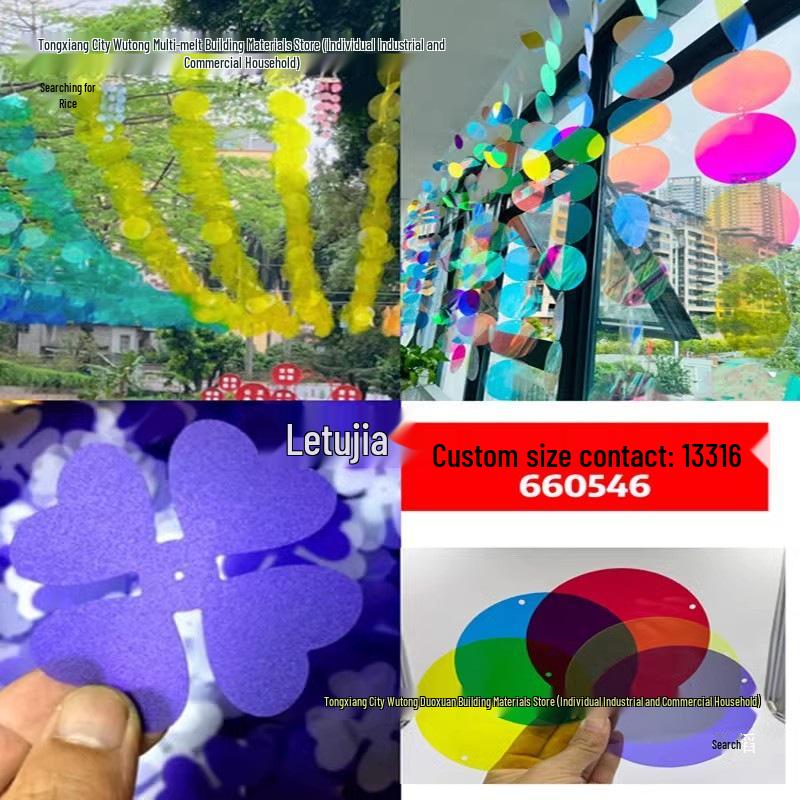 Iridescent Laser PVC Hanging Ornaments - Transparent Seven-Color Shapes for Kindergarten and Festival Décor