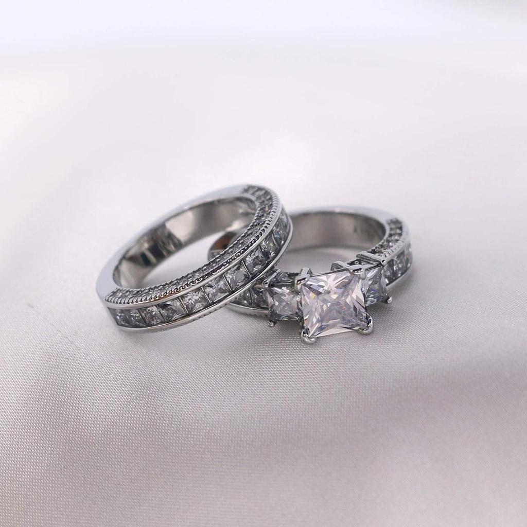 Couple Rings For Women White Rhinestones Zirconia Rings Set Simple CZ Stainless Steel Men Ring Wedding Jewelry For Lover Gifts